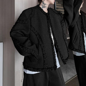 Raw-edge Loose Collarless Blazer