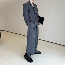 Load image into Gallery viewer, Cropped Flap Pocket Blazer Draped Pleated Cuffed Wide-leg Trousers Two-piece Set
