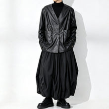 Load image into Gallery viewer, Japanese Loose Pleated V Neck PU Leather Jacket
