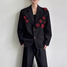 Load image into Gallery viewer, 3D Floral Padded Shoulder Double-layer Collar Blazer
