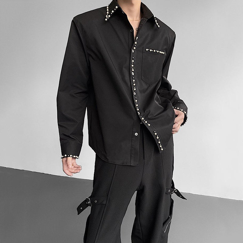 Pearl Embellished Shoulder Pad Shirt