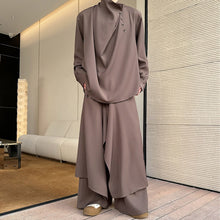 Load image into Gallery viewer, Asymmetric Long-sleeved Shirt and Wide-leg Pants Two-piece Set
