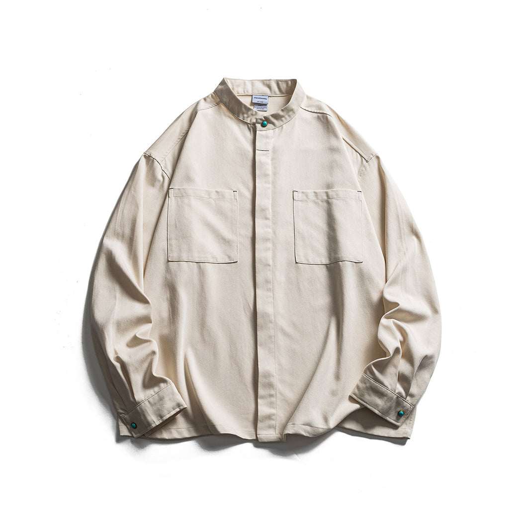 Stand Collar Solid Color Loose Casual Shirt