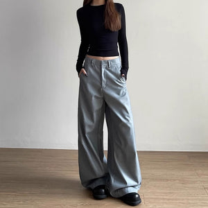 American Retro Loose Straight Pleated Scimitar Pants