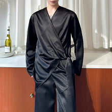 Load image into Gallery viewer, Silky Shiny Satin Tie Long-sleeved Shirt Casual Trousers Two-piece Suit
