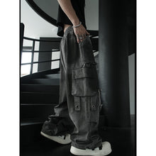 Load image into Gallery viewer, Frayed-edge Black-dyed Metallic Patchwork Jeans
