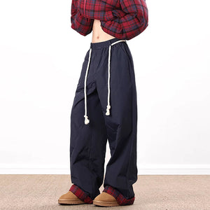 Vintage Plaid Patchwork Cotton Wide-leg Pants