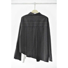 Load image into Gallery viewer, Women’s Striped Slanted Placket Irregular Hem Shirt
