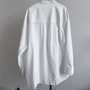 Deconstructed Drawstring Vertical Striped Loose Casual Shirt
