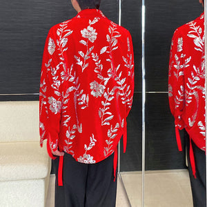 Lapel Pattern Sequin Strap Long-sleeved Shirt