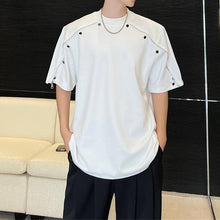 Load image into Gallery viewer, Zipper Button Trim Shoulder Pads T-Shirts
