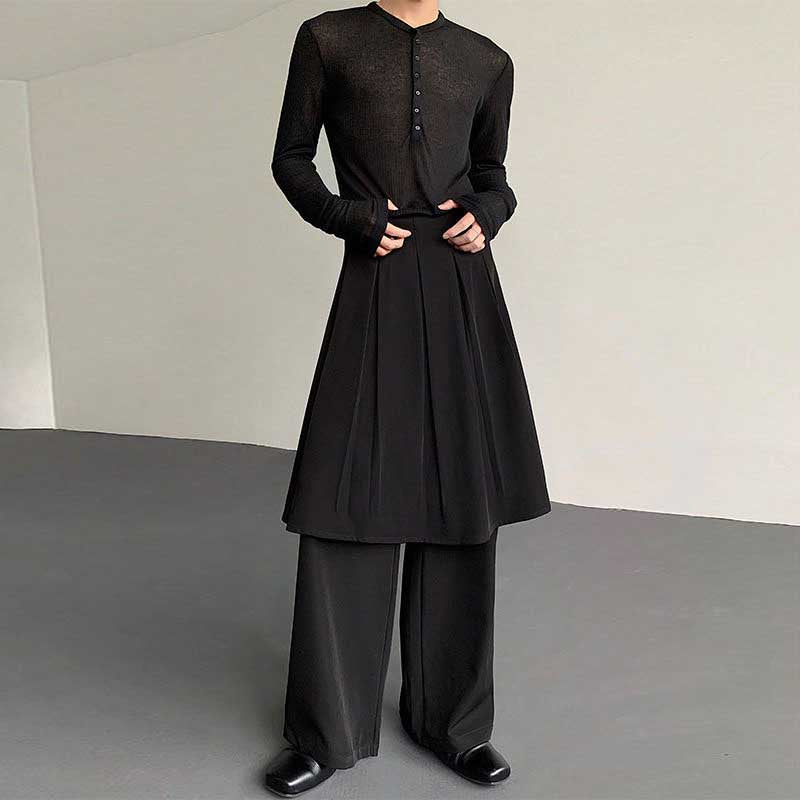 Layered Casual Wide-leg Pleated Skirt Pants