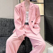 Load image into Gallery viewer, Double Breasted Blazer Draped Wide-leg Trousers Two-piece Set
