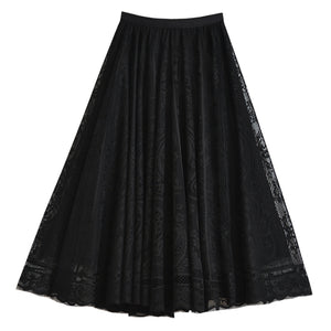 High Waist Lace Embroidered A-line Skirt
