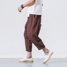 Load image into Gallery viewer, Japanese Casual Cotton and Linen Cropped Harem Pants
