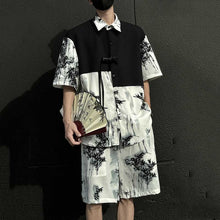Load image into Gallery viewer, Summer Loose Ice Silk Shirt Ink Tie-dyed Short-sleeved Shorts Two-piece Suit

