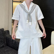 Load image into Gallery viewer, Striped Short-Sleeve Shirt with Shawl Detail
