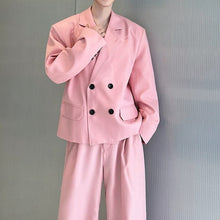 Load image into Gallery viewer, Double Breasted Blazer Draped Wide-leg Trousers Two-piece Set
