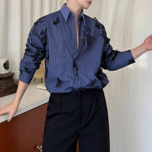 Load image into Gallery viewer, Vintage Butterfly Lace Mesh Splicing Plaid Shirt
