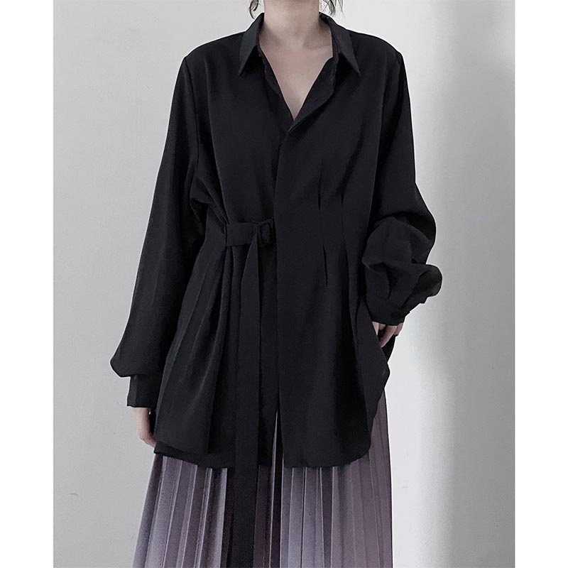 Side Button Pleated Long Sleeve Shirt