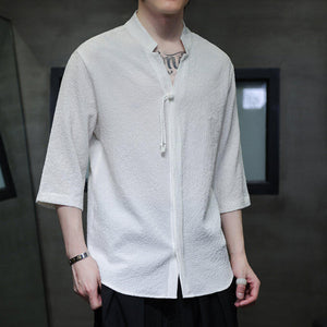 V-neck Pleated Three-quarter Sleeve Shirt