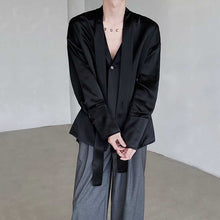 Load image into Gallery viewer, Acetate Textured Tie V-neck Drape Shirt
