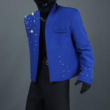 Load image into Gallery viewer, Heavy Beaded Diamond Collarless Blazer
