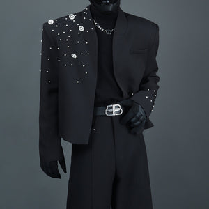 Heavy Beaded Diamond Collarless Blazer