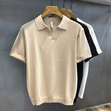 Load image into Gallery viewer, Ice Silk Hollow Pattern Knitted Lapel Polo Shirt
