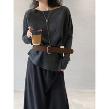 Load image into Gallery viewer, Women's Ribbed Knit Off Shoulder Belted Asymmetrical Hem Sweater
