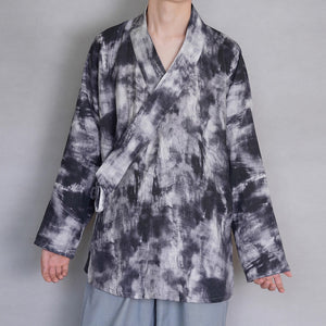 Ink-print Cross-neck Short Cardigan