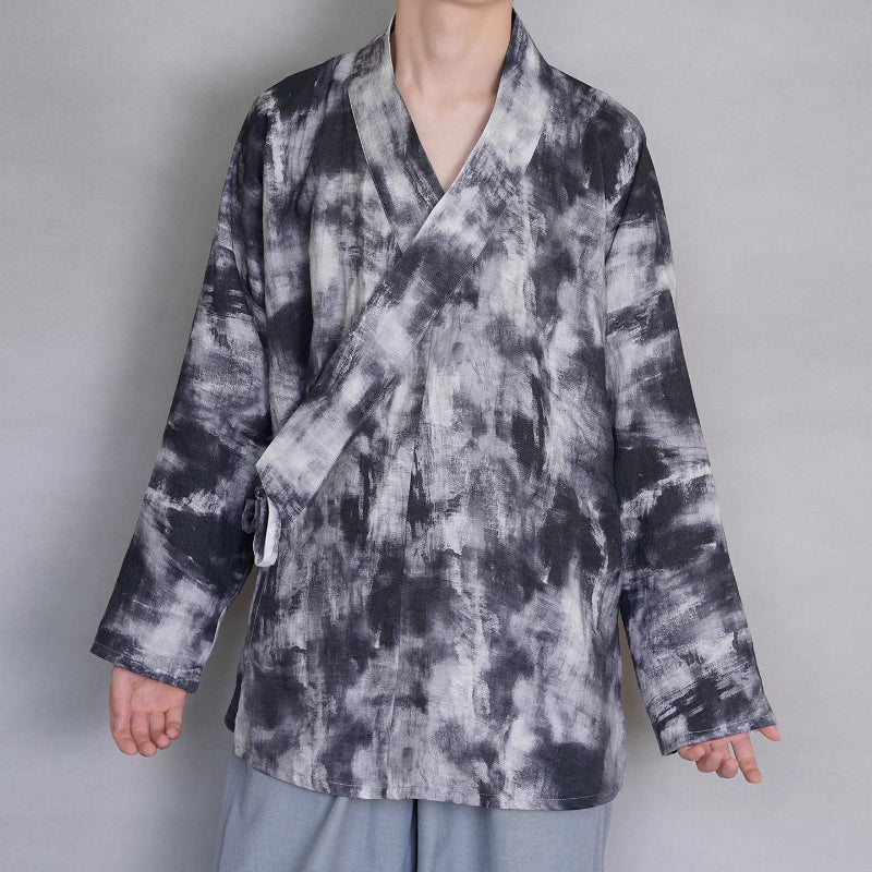 Ink-print Cross-neck Short Cardigan