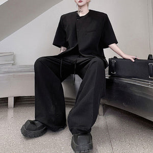Solid Color Round Neck Shirt Loose Casual Draped Trousers Two-piece Suit
