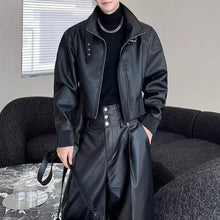 Load image into Gallery viewer, Stand-up Collar Leather Jacket and Wide-leg Leather Pants Two-piece Set
