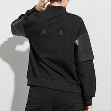 Load image into Gallery viewer, PU Leather Fake Two-piece Stand-up Collar Shirt
