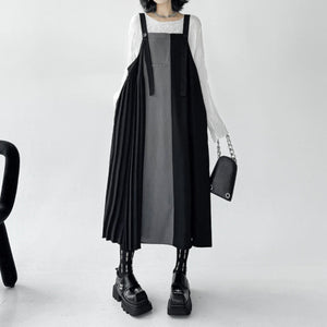 Pleated Paneled Suspender Dresss