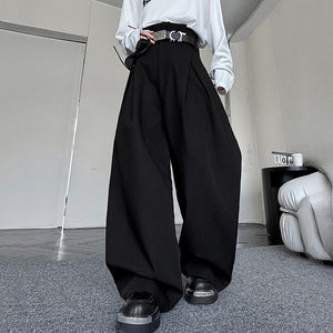 Retro 3D Pleated Casual Wide-leg Trousers