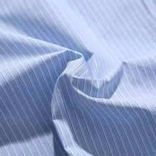 Load image into Gallery viewer, Blue White Striped Band Collar Casual Popover Shirt
