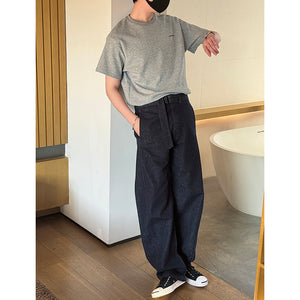 Belt-style Loose Straight-leg Denim Pants
