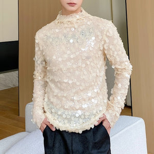 Sequin Party Stage Stand Collar Tight T-Shirt