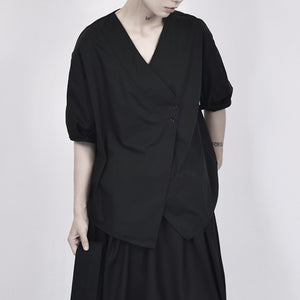 Asymmetric V-neck Loose Thin Short-sleeved Shirt