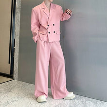 Load image into Gallery viewer, Double Breasted Blazer Draped Wide-leg Trousers Two-piece Set

