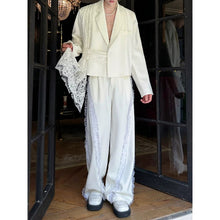 Load image into Gallery viewer, Lace Streamer Overlay Ribbon Belt Cropped Blazer Jacket
