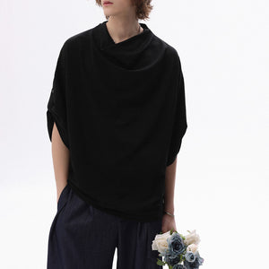 Stacked Collar Loose Solid Color T-shirt