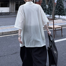 Load image into Gallery viewer, Mesh Embroidery Paneled Lapel Shirt
