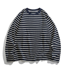 Load image into Gallery viewer, Japanese Waffle Knit Striped Loose Long Sleeve T-shirt
