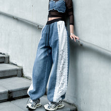 Load image into Gallery viewer, Contrast Color Lace High Waist Wide Leg Jeans
