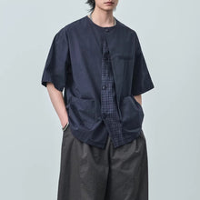 Load image into Gallery viewer, Japanese Retro Patchwork Collarless Shirt
