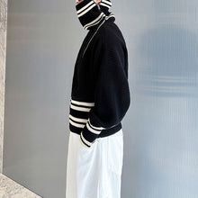 Load image into Gallery viewer, Contrast Striped Diagonal Zip-up Turtleneck Sweater
