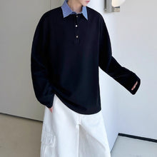 Load image into Gallery viewer, Striped Lapel Fake Two-Piece Loose POLO Shirt
